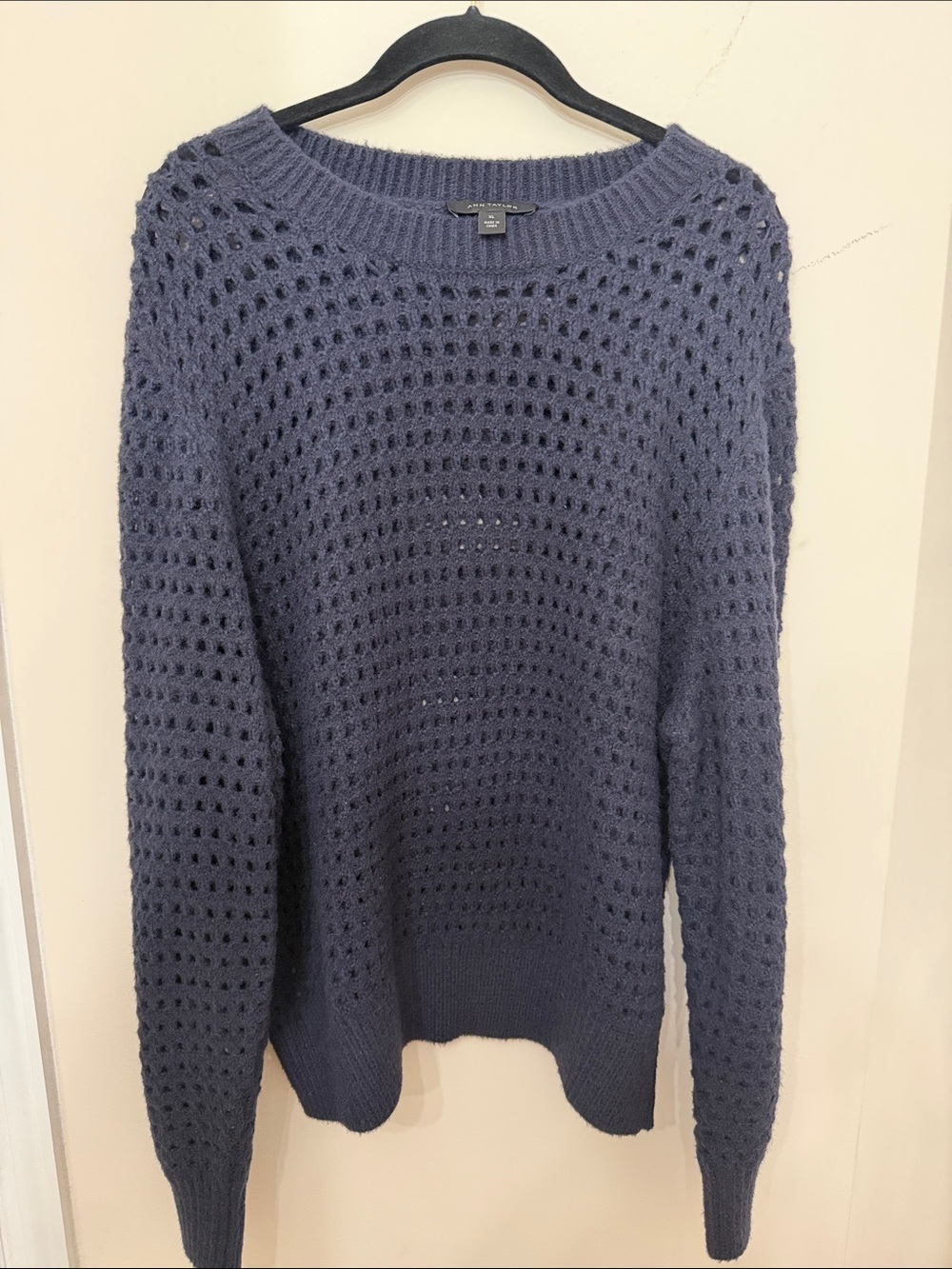 Ann Taylor Open-Knit Scoop Neck Sweater in Navy